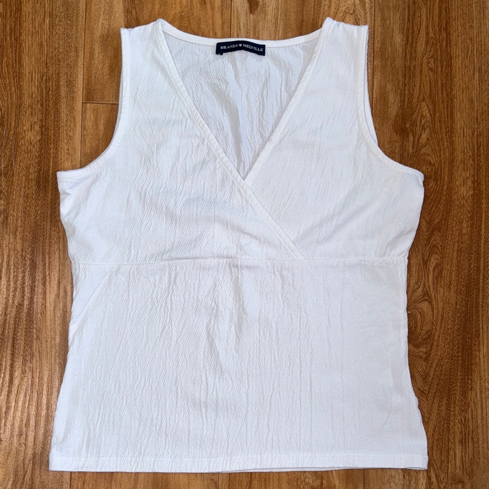 Brandy Melville White V-Neck Tank Top Textured